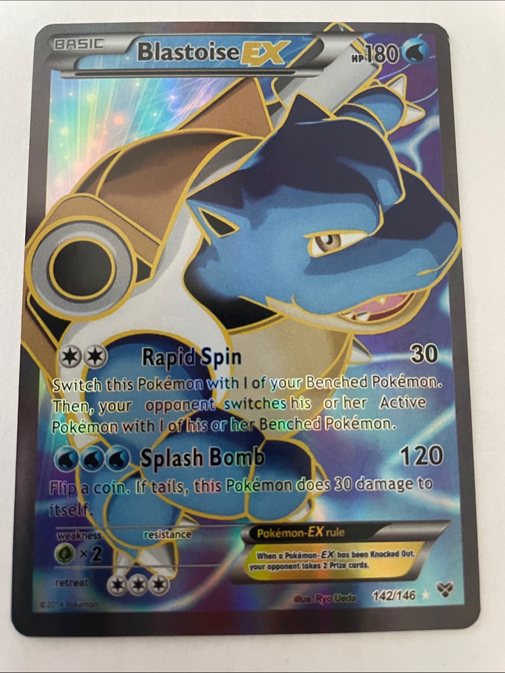 Pokemon Blastoise EX Holographic Blue and Gold Card